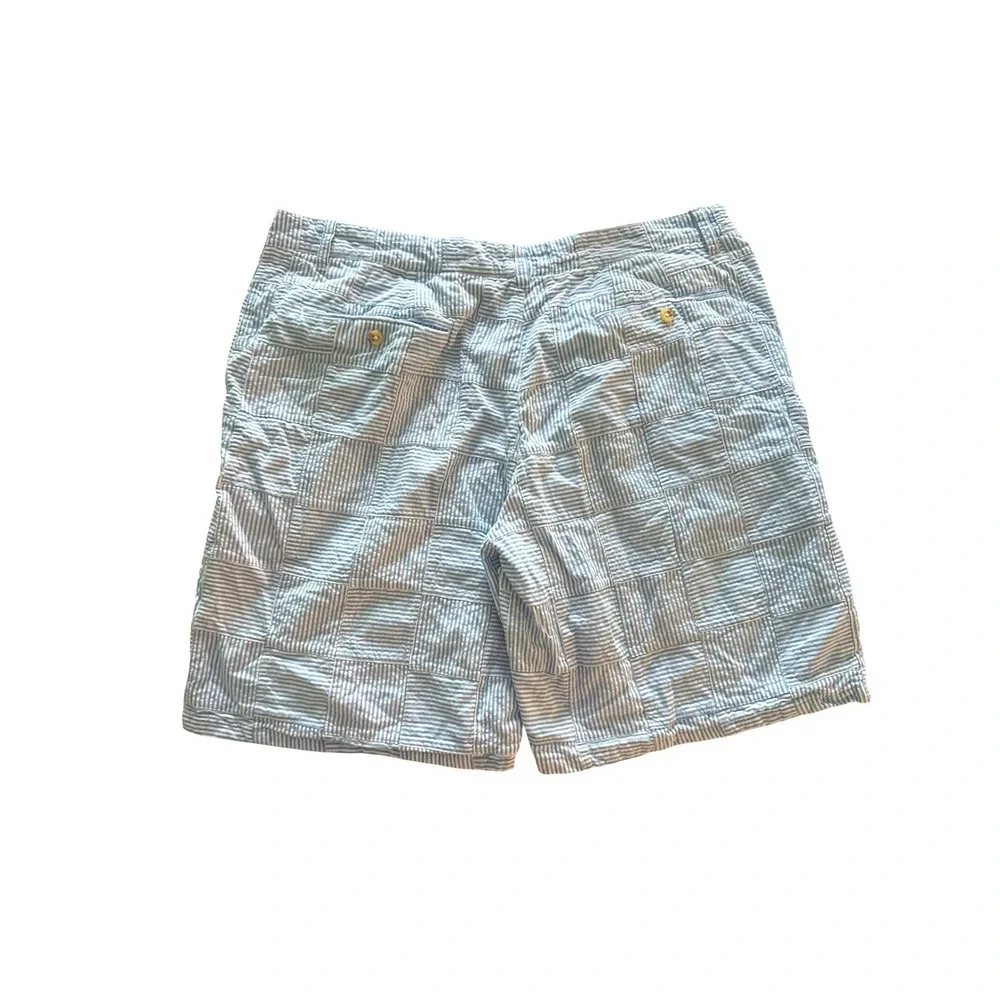 Cape Madras Preppy Seersucker Patchwork‎ Shorts 42 Blue White Striped Coastal